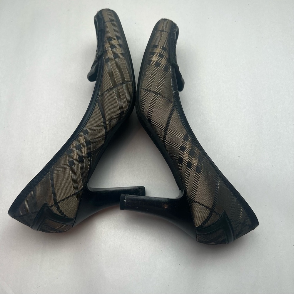 Burberry Smoked Nova Check Pumps Leather Canvas House Check Heels 37.5 7US - Picture 5 of 10